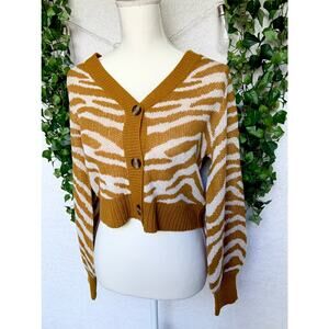 Full Circle Trends Orange & White Zebra Print Cropped Cardigan NWT Women's Sz L